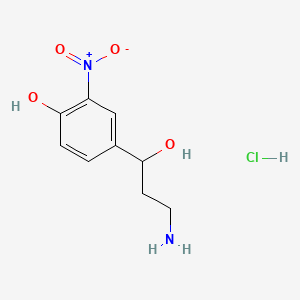 molecular formula C9H13ClN2O4 B13520165 4-(3-Amino-1-hydroxypropyl)-2-nitrophenolhydrochloride 