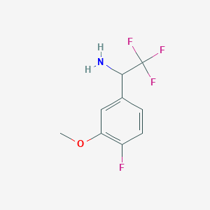 molecular formula C9H9F4NO B13520521 2,2,2-Trifluoro-1-(4-fluoro-3-methoxyphenyl)ethan-1-amine 