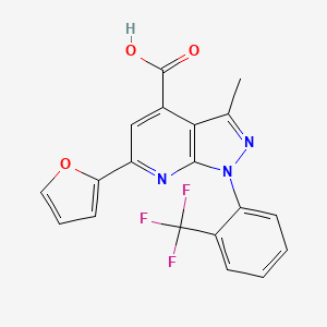 molecular formula C19H12F3N3O3 B13521646 6-(furan-2-yl)-3-methyl-1-[2-(trifluoromethyl)phenyl]-1H-pyrazolo[3,4-b]pyridine-4-carboxylicacid 