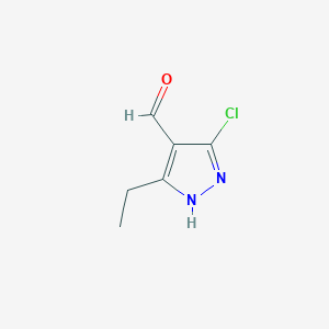 molecular formula C6H7ClN2O B13522487 5-Chloro-3-ethyl-1H-pyrazole-4-carbaldehyde 