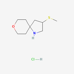 molecular formula C9H18ClNOS B13523159 3-(Methylsulfanyl)-8-oxa-1-azaspiro[4.5]decanehydrochloride 