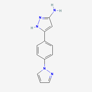 molecular formula C12H11N5 B13523461 3-Amino-5-[4-(1-pyrazolyl)phenyl]pyrazole 