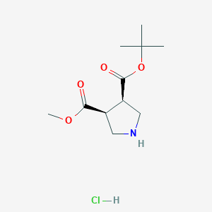 molecular formula C11H20ClNO4 B13523853 rac-3-tert-butyl4-methyl(3R,4S)-pyrrolidine-3,4-dicarboxylatehydrochloride,cis 