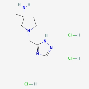 molecular formula C8H18Cl3N5 B13523919 3-methyl-1-[(4H-1,2,4-triazol-3-yl)methyl]pyrrolidin-3-amine trihydrochloride 