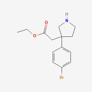 molecular formula C14H18BrNO2 B13524211 Ethyl 2-[3-(4-bromophenyl)pyrrolidin-3-yl]acetate 