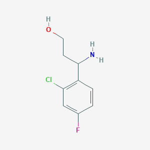 molecular formula C9H11ClFNO B13525146 3-Amino-3-(2-chloro-4-fluorophenyl)propan-1-ol 