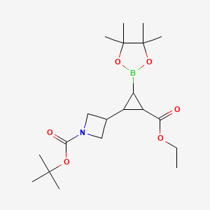 molecular formula C20H34BNO6 B13525165 Tert-butyl 3-[2-(ethoxycarbonyl)-3-(tetramethyl-1,3,2-dioxaborolan-2-yl)cyclopropyl]azetidine-1-carboxylate 