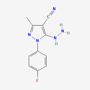 molecular formula C11H10FN5 B13526071 1-(4-fluorophenyl)-5-hydrazinyl-3-methyl-1H-pyrazole-4-carbonitrile 