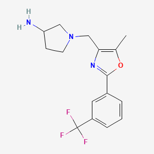 molecular formula C16H18F3N3O B13526221 1-((5-Methyl-2-(3-(trifluoromethyl)phenyl)oxazol-4-yl)methyl)pyrrolidin-3-amine 