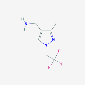 molecular formula C7H10F3N3 B13527027 1-[3-methyl-1-(2,2,2-trifluoroethyl)-1H-pyrazol-4-yl]methanamine 