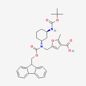 molecular formula C33H38N2O7 B13529005 rac-5-({[(1R,3R)-3-{[(tert-butoxy)carbonyl]amino}cyclohexyl]({[(9H-fluoren-9-yl)methoxy]carbonyl})amino}methyl)-2-methylfuran-3-carboxylicacid,trans 