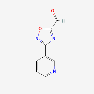 molecular formula C8H5N3O2 B13529352 3-(Pyridin-3-yl)-1,2,4-oxadiazole-5-carbaldehyde 