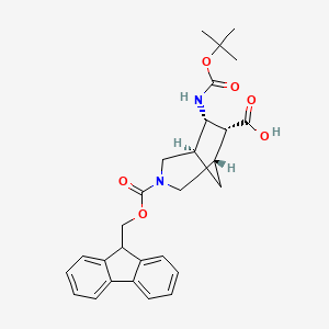 molecular formula C28H32N2O6 B13529382 (1S,5S,6R,7S)-3-(9H-fluoren-9-ylmethoxycarbonyl)-7-[(2-methylpropan-2-yl)oxycarbonylamino]-3-azabicyclo[3.2.1]octane-6-carboxylic acid 