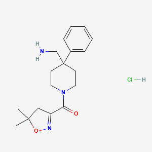 molecular formula C18H26ClN3O2 B13532131 (4-(Aminomethyl)-4-phenylpiperidin-1-yl)(5,5-dimethyl-4,5-dihydroisoxazol-3-yl)methanone hydrochloride 