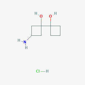 molecular formula C8H16ClNO2 B13532146 3-amino-1-(1-hydroxycyclobutyl)cyclobutan-1-ol hydrochloride, Mixture of diastereomers 