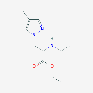 molecular formula C11H19N3O2 B13534436 Ethyl 2-(ethylamino)-3-(4-methyl-1h-pyrazol-1-yl)propanoate 