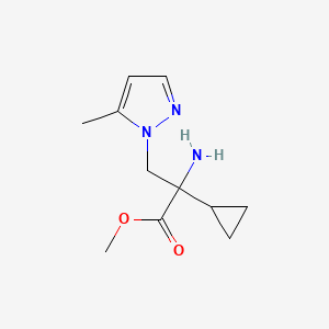 molecular formula C11H17N3O2 B13534787 Methyl 2-amino-2-cyclopropyl-3-(5-methyl-1h-pyrazol-1-yl)propanoate 