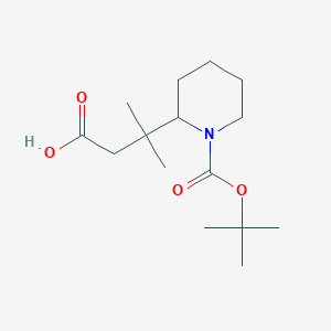 molecular formula C15H27NO4 B13535277 3-(1-(Tert-butoxycarbonyl)piperidin-2-yl)-3-methylbutanoic acid 