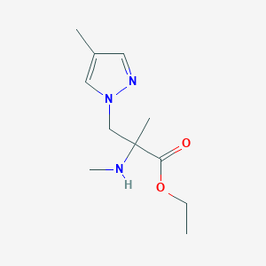 molecular formula C11H19N3O2 B13535308 Ethyl 2-methyl-3-(4-methyl-1h-pyrazol-1-yl)-2-(methylamino)propanoate 