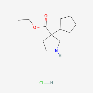 molecular formula C12H22ClNO2 B13535327 Ethyl3-cyclopentylpyrrolidine-3-carboxylatehydrochloride 