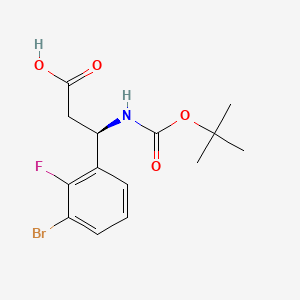 molecular formula C14H17BrFNO4 B13535555 (R)-3-(3-Bromo-2-fluorophenyl)-3-((tert-butoxycarbonyl)amino)propanoic acid 