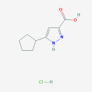 molecular formula C9H13ClN2O2 B13535636 3-Cyclopentyl-1H-pyrazole-5-carboxylic acid hydrochloride 