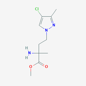 molecular formula C10H16ClN3O2 B13535815 Methyl 2-amino-4-(4-chloro-3-methyl-1h-pyrazol-1-yl)-2-methylbutanoate 