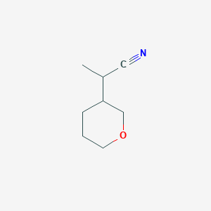 molecular formula C8H13NO B13535903 2-(Oxan-3-yl)propanenitrile 