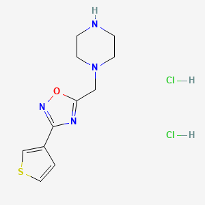 molecular formula C11H16Cl2N4OS B13536102 1-{[3-(Thiophen-3-yl)-1,2,4-oxadiazol-5-yl]methyl}piperazinedihydrochloride 