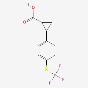 molecular formula C11H9F3O2S B13536375 2-(4-((Trifluoromethyl)thio)phenyl)cyclopropane-1-carboxylic acid 