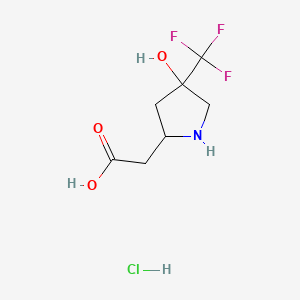 molecular formula C7H11ClF3NO3 B13537106 2-[4-Hydroxy-4-(trifluoromethyl)pyrrolidin-2-yl]acetic acid hydrochloride 