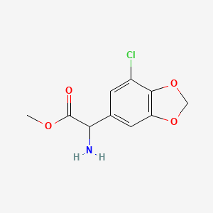 molecular formula C10H10ClNO4 B13537192 Methyl 2-amino-2-(7-chloro-1,3-dioxaindan-5-yl)acetate 