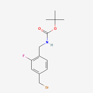 molecular formula C13H17BrFNO2 B13537672 tert-butylN-{[4-(bromomethyl)-2-fluorophenyl]methyl}carbamate 