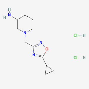 molecular formula C11H20Cl2N4O B13537858 1-[(5-Cyclopropyl-1,2,4-oxadiazol-3-yl)methyl]piperidin-3-aminedihydrochloride 