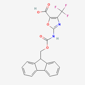 molecular formula C20H13F3N2O5 B13537994 2-((((9H-Fluoren-9-yl)methoxy)carbonyl)amino)-4-(trifluoromethyl)oxazole-5-carboxylic acid 