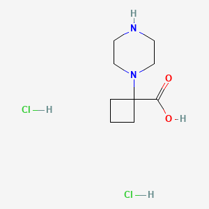 molecular formula C9H18Cl2N2O2 B13538154 1-(Piperazin-1-yl)cyclobutane-1-carboxylicaciddihydrochloride CAS No. 2839157-82-1