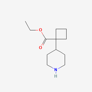 molecular formula C12H21NO2 B13538471 Ethyl 1-(piperidin-4-yl)cyclobutane-1-carboxylate 