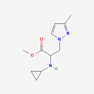 molecular formula C11H17N3O2 B13538505 Methyl 2-(cyclopropylamino)-3-(3-methyl-1h-pyrazol-1-yl)propanoate 