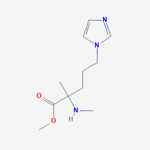 molecular formula C11H19N3O2 B13538759 Methyl 5-(1h-imidazol-1-yl)-2-methyl-2-(methylamino)pentanoate 