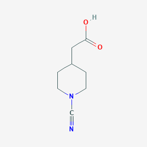 molecular formula C8H12N2O2 B13539389 4-Piperidineacetic acid, 1-cyano- 