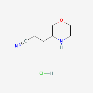 molecular formula C7H13ClN2O B13539712 3-(Morpholin-3-yl)propanenitrilehydrochloride 