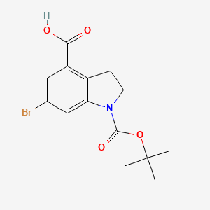 molecular formula C14H16BrNO4 B13539830 6-bromo-1-[(tert-butoxy)carbonyl]-2,3-dihydro-1H-indole-4-carboxylicacid 