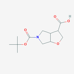 molecular formula C12H19NO5 B13539987 (3S,3aS,6aS)-5-(tert-Butoxycarbonyl)hexahydro-2H-furo[2,3-c]pyrrole-3-carboxylic acid 