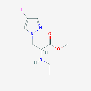 molecular formula C9H14IN3O2 B13540336 Methyl 2-(ethylamino)-3-(4-iodo-1h-pyrazol-1-yl)propanoate 