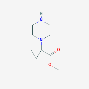 molecular formula C9H16N2O2 B13541496 Methyl 1-(piperazin-1-yl)cyclopropane-1-carboxylate 