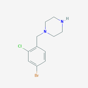 molecular formula C11H14BrClN2 B13541753 1-[(4-Bromo-2-chlorophenyl)methyl]piperazine 