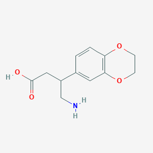 molecular formula C12H15NO4 B13541772 4-Amino-3-(2,3-dihydrobenzo[b][1,4]dioxin-6-yl)butanoic acid 