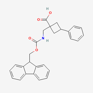 molecular formula C27H25NO4 B13541909 1-(((((9H-Fluoren-9-yl)methoxy)carbonyl)amino)methyl)-3-phenylcyclobutane-1-carboxylic acid 