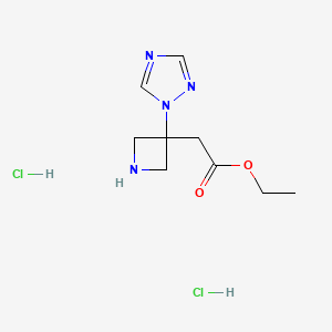 molecular formula C9H16Cl2N4O2 B13541929 ethyl2-[3-(1H-1,2,4-triazol-1-yl)azetidin-3-yl]acetatedihydrochloride 