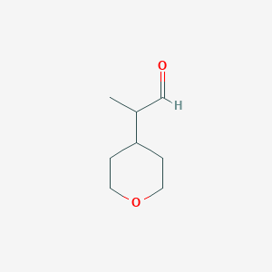 molecular formula C8H14O2 B13544488 2-(Oxan-4-yl)propanal 